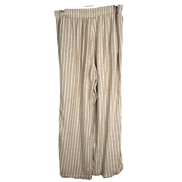 Briggs L Striped LINEN Wide Leg Elastic Waist Pants Pull On High Rise Tan White - Picture 3 of 7